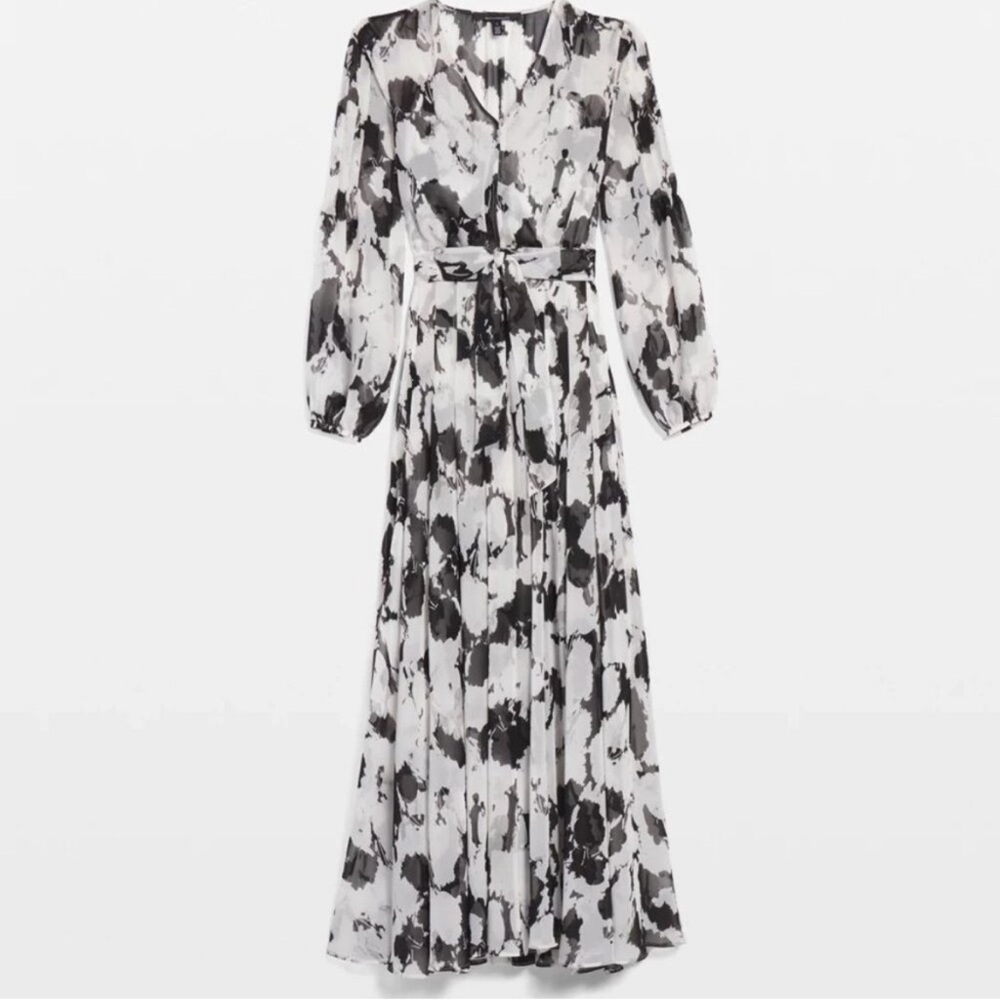 WHITE HOUSE BLACK MARKET curio garden maxi dress chiffon long sleeve sheer 6